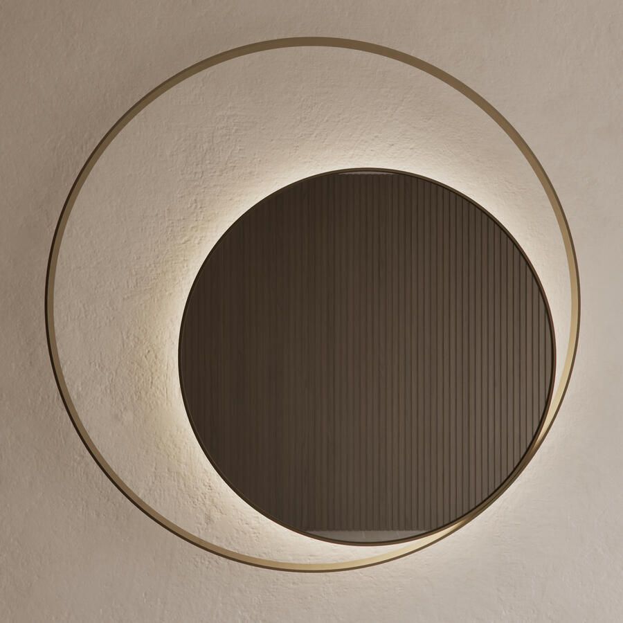 Gliss Design Spiegel Kosmos Mat Goud Rond met Frame en Indirecte LED Verlichting 140 cm