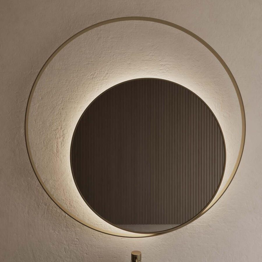 Gliss Design Spiegel Kosmos Mat Goud Rond met Frame en Indirecte LED Verlichting 100 cm - Foto 2