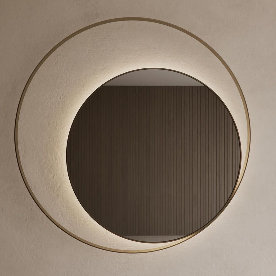 Gliss Design Spiegel Kosmos Mat Goud Rond met Frame en Indirecte LED Verlichting 140 cm - Foto 2