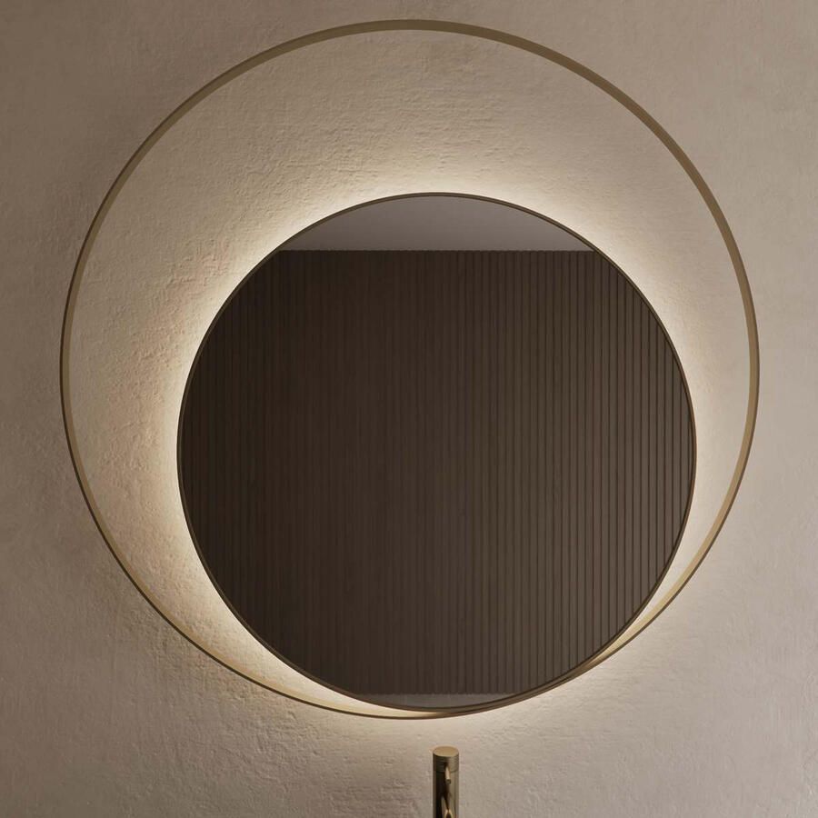 Gliss Design Spiegel Kosmos Mat Goud Rond met Frame en Indirecte LED Verlichting 100 cm - Foto 2