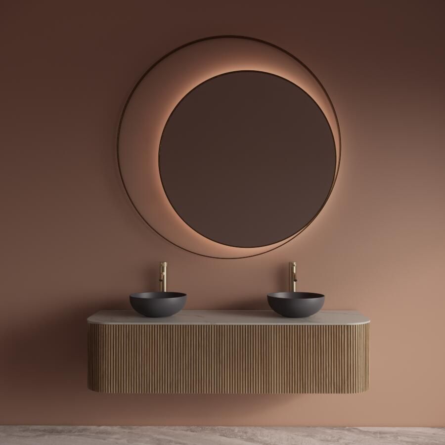 Gliss Design Spiegel Kosmos Mat Goud Rond met Frame en Indirecte LED Verlichting 120 cm