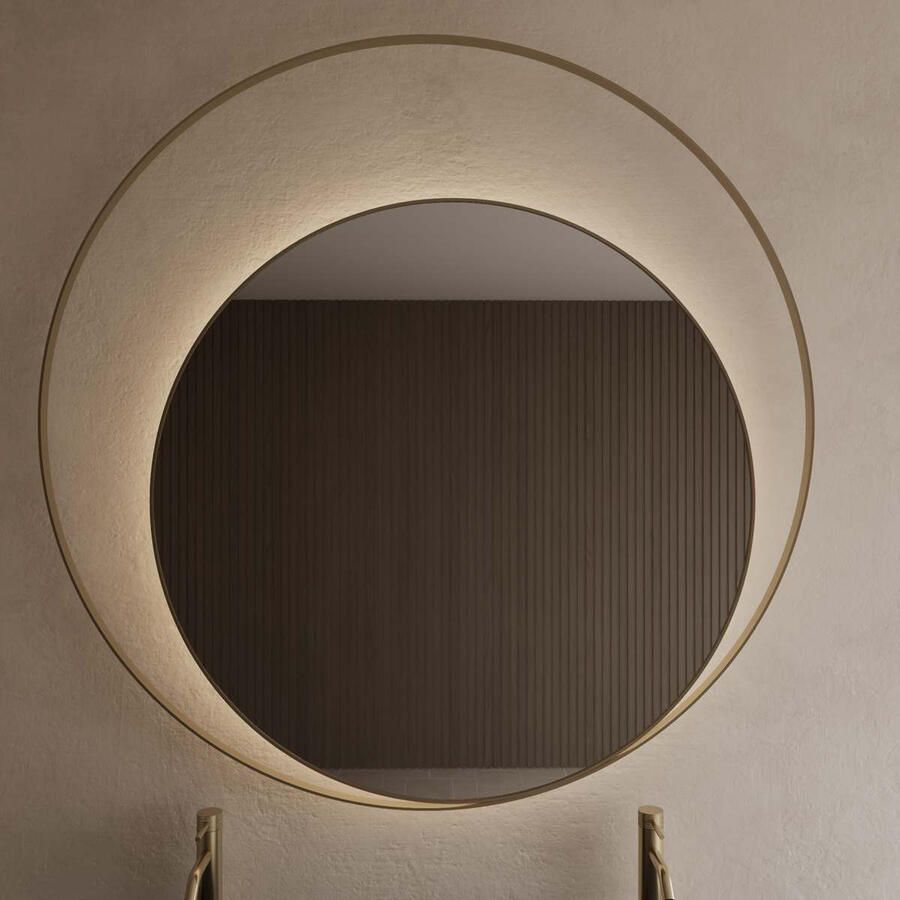 Gliss Design Spiegel Kosmos Mat Goud Rond met Frame en Indirecte LED Verlichting 100 cm - Foto 5