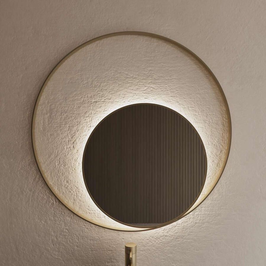 Gliss Design Spiegel Kosmos Mat Goud Rond met Frame en Indirecte LED Verlichting 90 cm - Foto 2