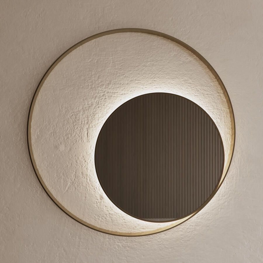 Gliss Design Spiegel Kosmos Mat Goud Rond met Frame en Indirecte LED Verlichting 90 cm
