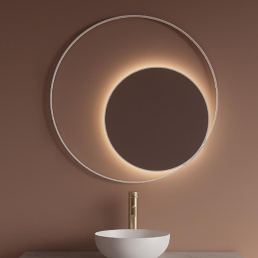 Gliss Design Spiegel Kosmos Mat Wit Rond met Frame en Indirecte LED Verlichting 120 cm - Foto 2