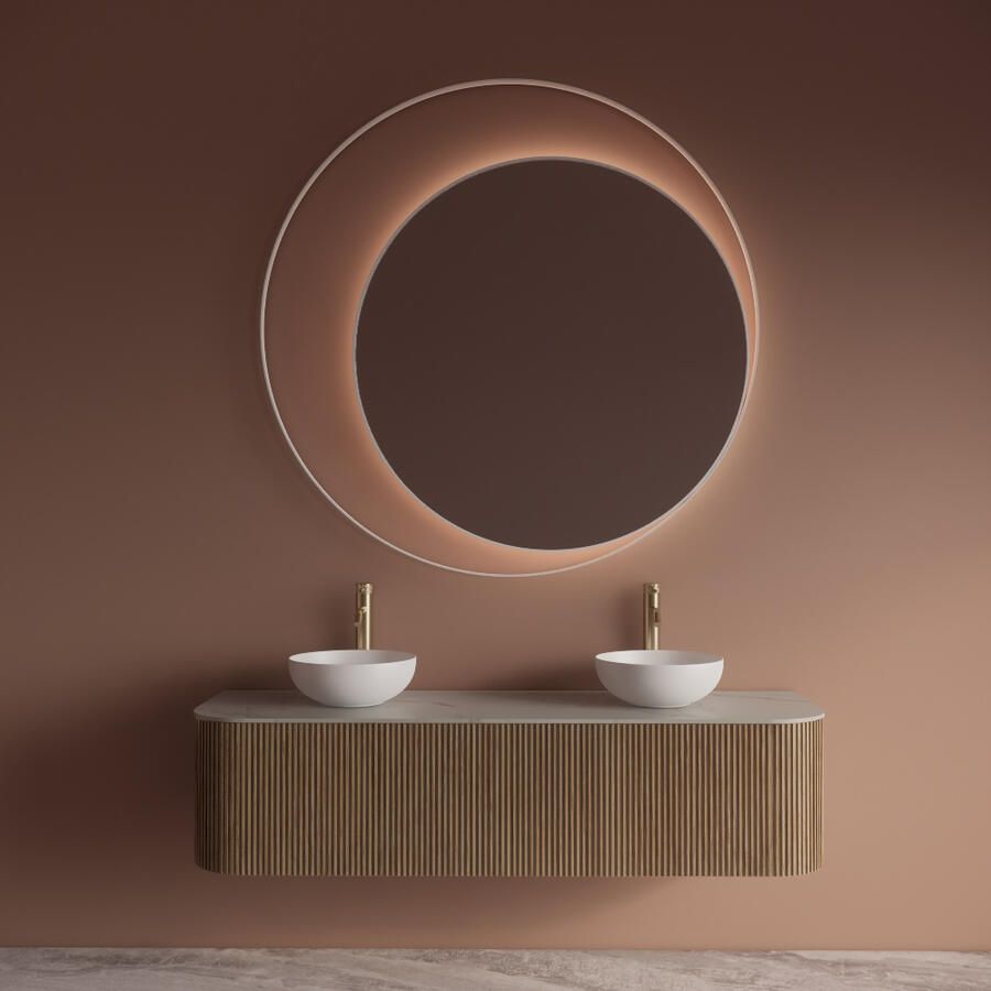 Gliss Design Spiegel Kosmos Mat Wit Rond met Frame en Indirecte LED Verlichting 140 cm