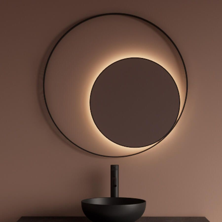 Gliss Design Spiegel Kosmos Mat Zwart met Frame en Indirecte LED Verlichting 120 cm - Foto 2