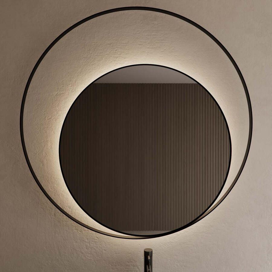 Gliss Design Spiegel Kosmos Mat Zwart met Frame en Indirecte LED Verlichting 120 cm - Foto 2