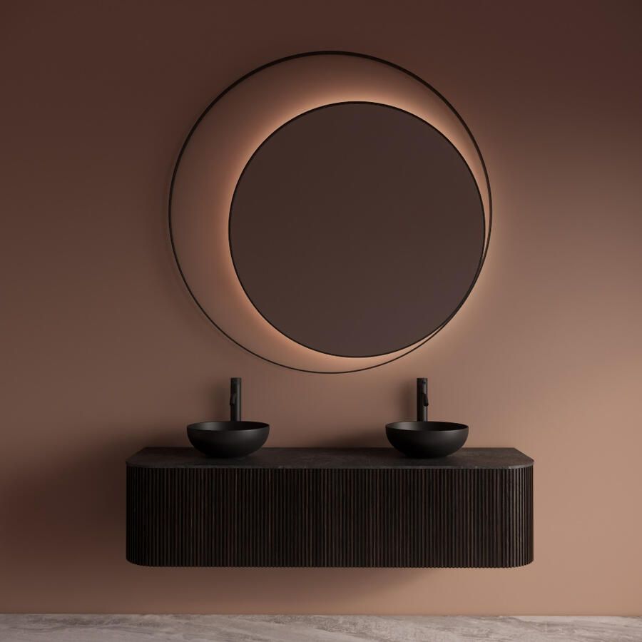 Gliss Design Spiegel Kosmos Mat Zwart met Frame en Indirecte LED Verlichting 140 cm