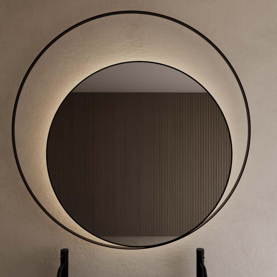 Gliss Design Spiegel Kosmos Mat Zwart met Frame en Indirecte LED Verlichting 120 cm - Foto 5