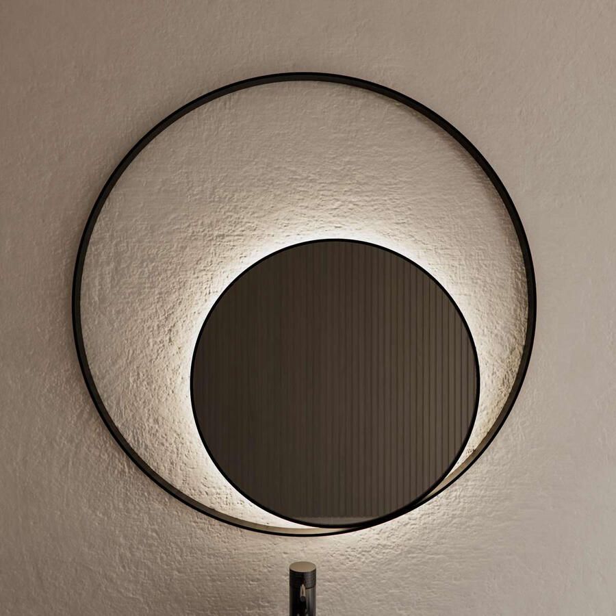 Gliss Design Spiegel Kosmos Mat Zwart met Frame en Indirecte LED Verlichting 80 cm