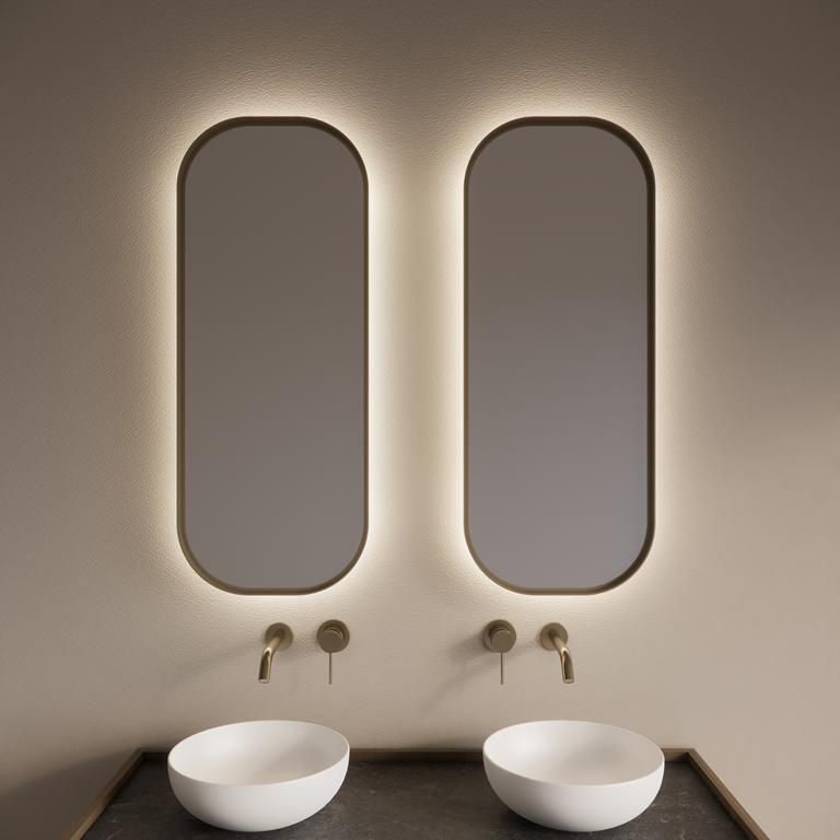 Gliss Design Spiegel Plato met Indirecte LED Verlichting en Verwarming 40x100cm Mat Goud