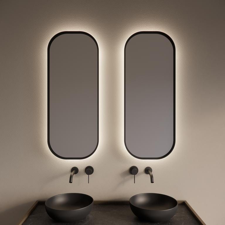Gliss Design Spiegel Plato met Indirecte LED Verlichting en Verwarming 50x100cm Mat Goud