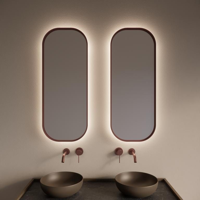 Gliss Design Spiegel Plato met Indirecte LED Verlichting en Verwarming 40x100cm Koper Rose