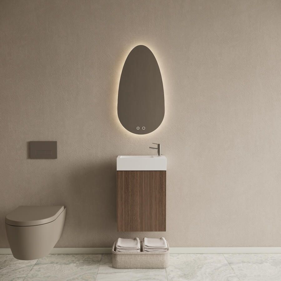 Gliss Design Toiletmeubel Set Riga Donker Eiken Japandi Fontein Glans Wit - Foto 2