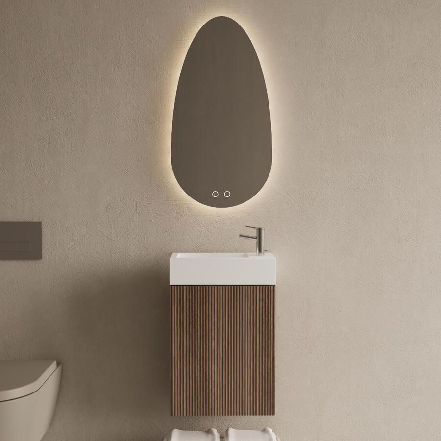 Gliss Design Toiletmeubel Set Riga Donker Eiken Japandi Fontein Glans Wit
