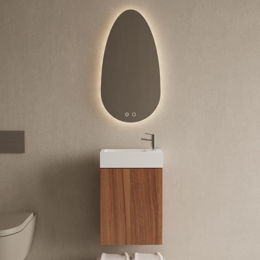 Gliss Design Toiletmeubel Set Riga Walnoot Fontein Glans Wit