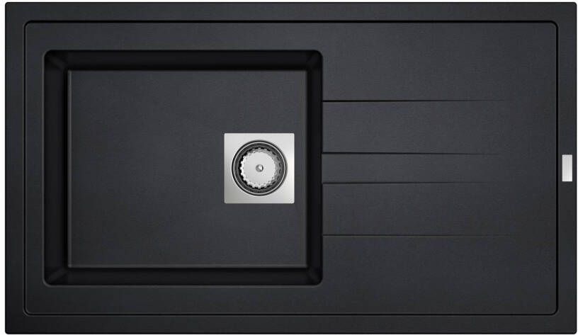 Nemo Go Molto inbouwspoeltafel composiet met 1 bak met afdruip 860 x 500 mm met vierkante manuele plug omkeerbaar zwart 3512343101278