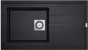 Nemo Go Molto inbouwspoeltafel composiet met 1 bak met afdruip 860 x 500 mm met vierkante manuele plug omkeerbaar zwart 3512343101278