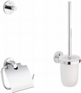 Grohe Essentials Toilet accessoireset 3-delig met toiletborstelhouder handdoekhaak en toiletrolhouder met klep chroom 40407001