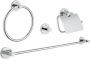 GROHE Essentials accessoireset 4 in 1 badkamer. Met closetrolhouder jashaak handdoekring en handdoekrek 600mm. Kleur chroom. - Thumbnail 1