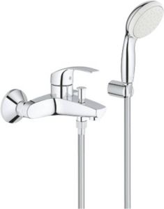Grohe Eurosmart badkraan met omstel en koppelingen met douchegarnituur chroom wit 3330220A