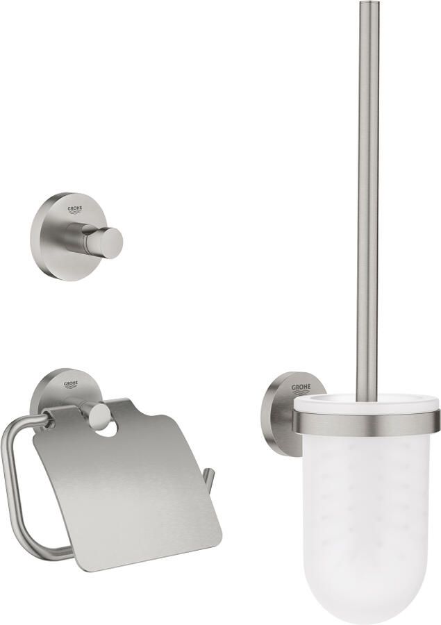 Douche Concurrent Toilet Accessoires Set Grohe Essentials 3 in 1 Handdoekhoek Toiletrolhouder en Toiletborstelhouder RVS