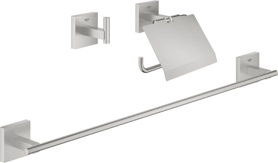 Grohe Start Cube accessoiresset 3-in-1 closetrolhouder met klep handdoekhaak handdoekhouder 60cm supersteel 41124DC0