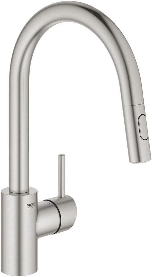 GROHE Concetto Keukenmengkraan eengreeps Dual Spray uittrekbaar 382mm hoogte 217mm uitloop hoog draaibaar supersteel