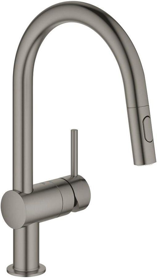 Grohe Minta Keukenkraan hoog draaibare uittrekbare c uitloop 2 straalsoorten hard graphite geborsteld 32321AL2