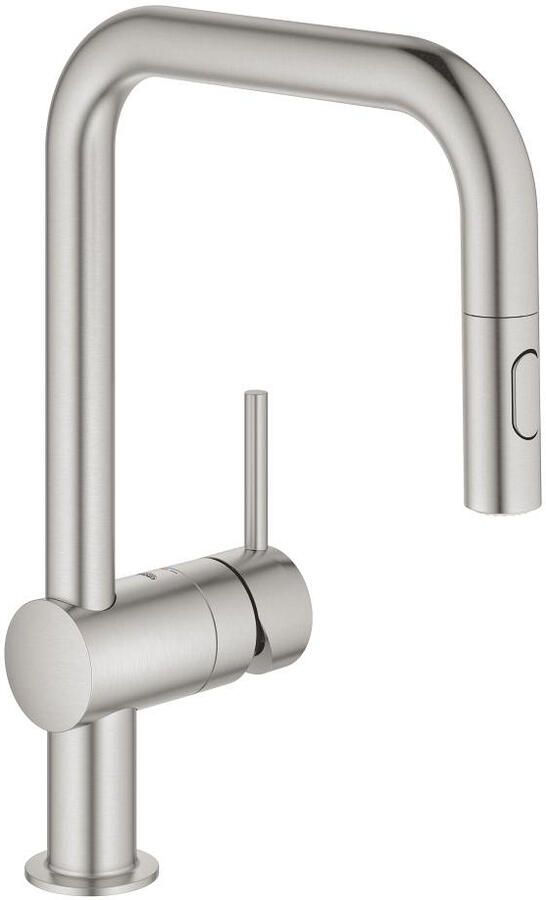 Grohe Minta Keukenkraan draaibare uittrekbare uitloop 2 straalsoorten supersteel geborsteld 32322DC2