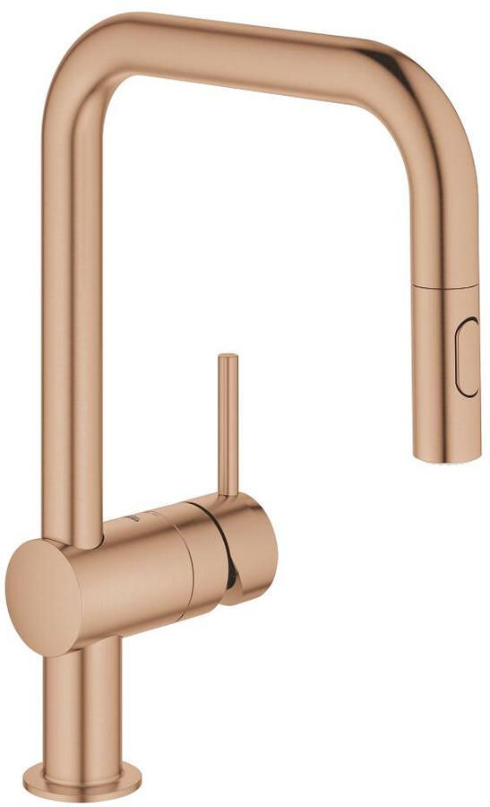 Grohe Minta Keukenkraan hoog draaibare uittrekbare u uitloop 2 straalsoorten warm sunset geborsteld 32322DL2