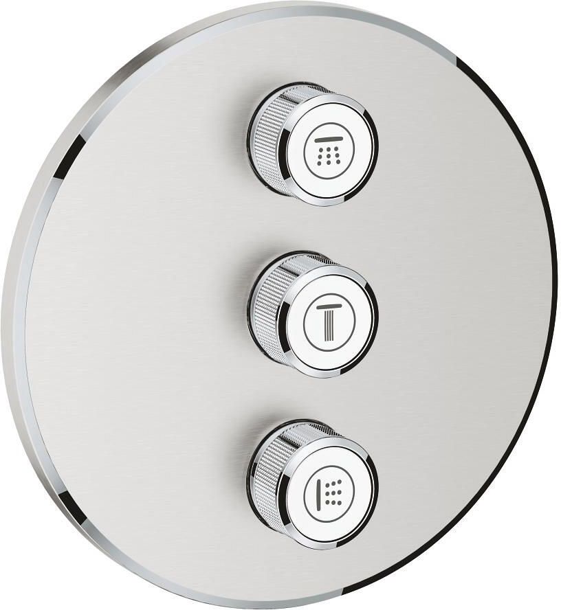 GROHE Grohtherm SmartControl afbouwdeel thermostatische mengkraan met verticale 3-weg omstelling rond supersteel