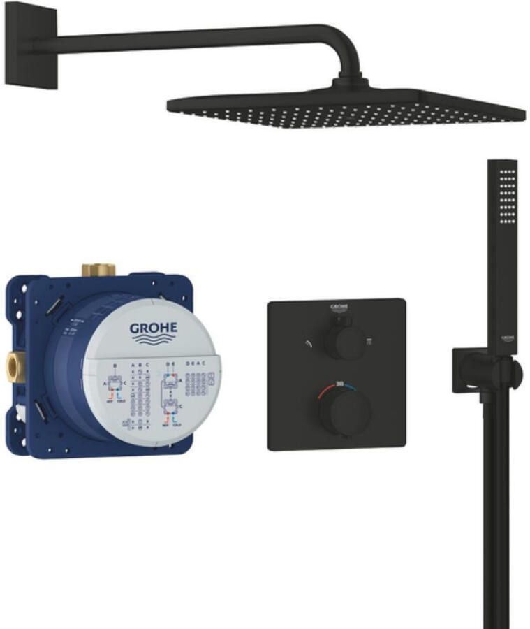 Grohe Regendoucheset Precision Inbouw Thermostaat Perfect Doucheset met Rain Mono 310 Cube Mat Zwart