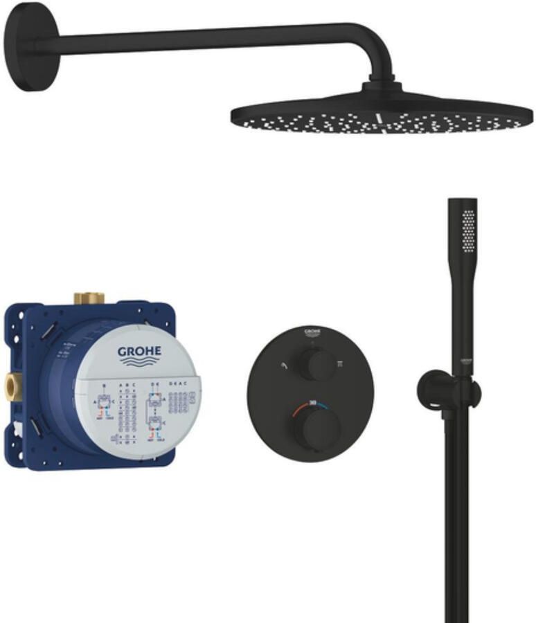 Grohe Regendoucheset Precision Inbouw Thermostaat Perfect Doucheset met Rain Mono 310 Rond Mat Zwart