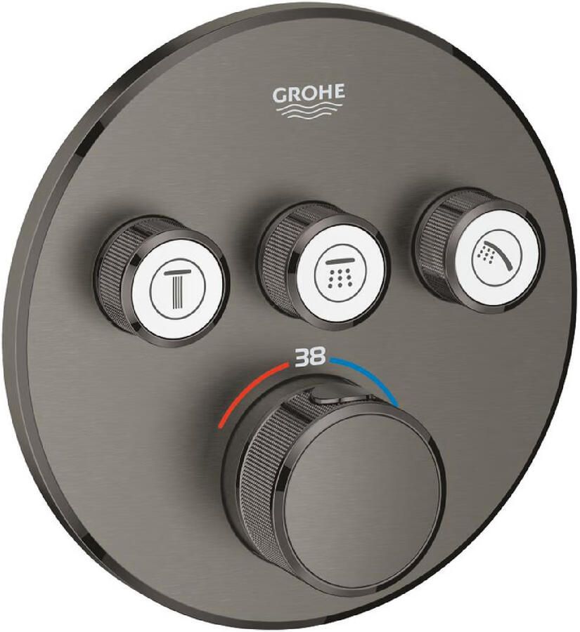 Grohe Grohtherm SmartControl inbouwkraan thermostatisch met omstel voor 3 functies rond hard graphite geborsteld 29121al0