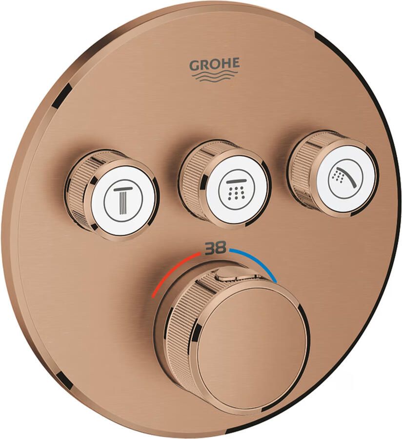 Grohe Grohtherm SmartControl inbouwkraan thermostatisch met omstel voor 3 functies rond warm sunset geborsteld 29121DL0