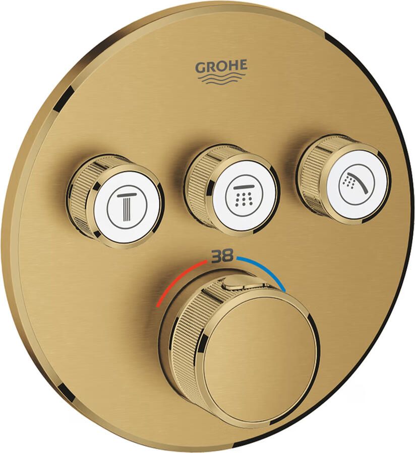 GROHE Grohtherm SmartControl Opbouwdeel douchethermostaatkraan rond eengreeps 1 gats 3x uitgang omstel cool sunrise geborsteld