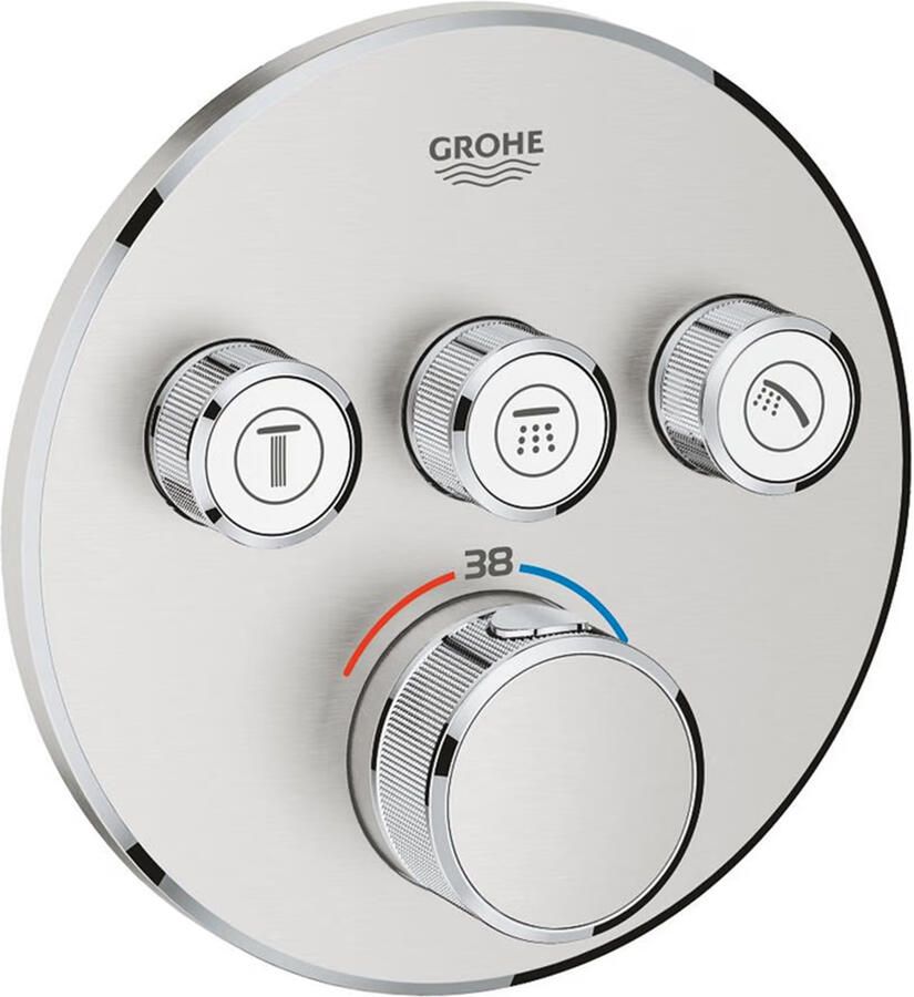 GROHE Grohtherm Smartcontrol Inbouwmengkraan opbouwdeel thermostatisch rond wand eengreeps met 3x omstelinrichting supersteel