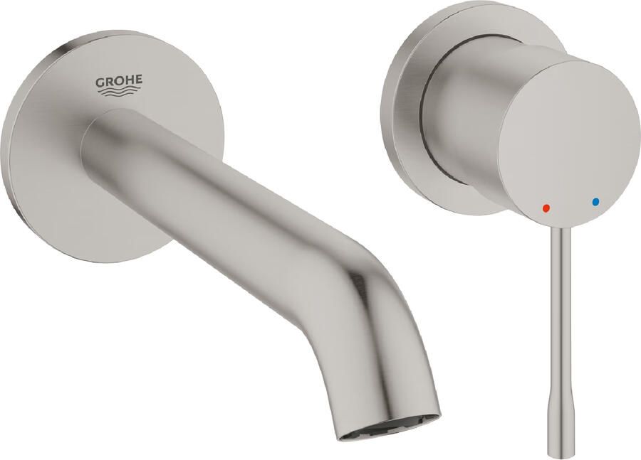 GROHE Essence New Inbouwmengkraan afbouwdeel M-size wand eengreeps 2-gats G1 2" 183mm voorsprong uitloop vast supersteel