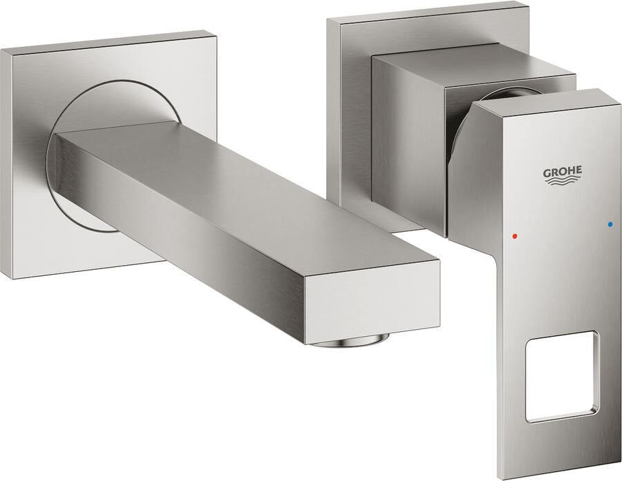 GROHE Eurocube Wastafelmengkraan S-size wand eengreeps 2-gats G1 2" 171mm uitloop vast supersteel