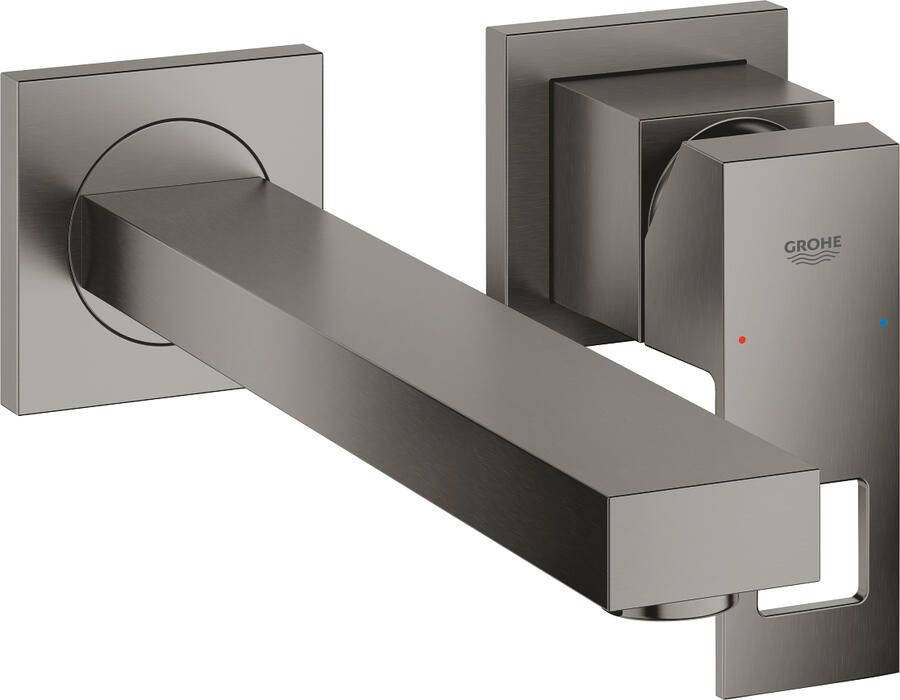 GROHE Eurocube Wastafelmengkraan M size wand eengreeps 2 gats G1 2" 231mm uitloop vast hard graphite geborsteld