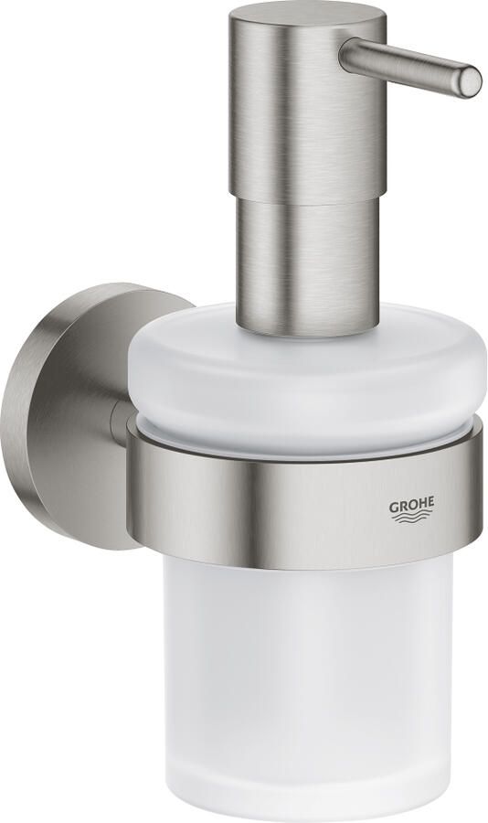 GROHE Essentials Zeepdispenser met houder rond wand 1-gats 160ml vulhoeveelheid metaal glas supersteel