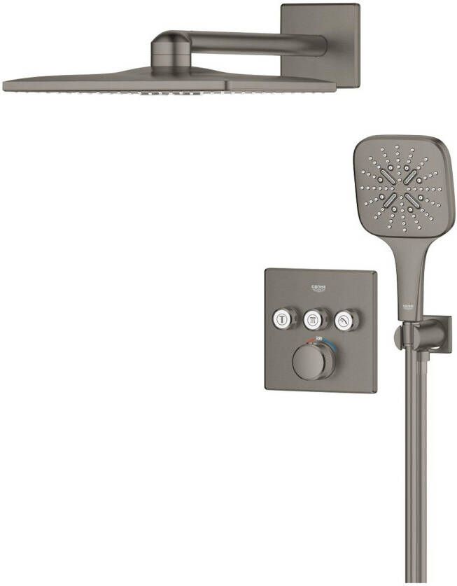 Grohe Smartcontrol Thermostatisch Inbouw Douchekraan Shower-Set Vierkant Hard Graphite Geborsteld