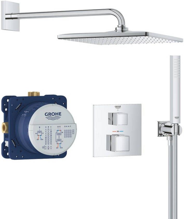 Grohe QuickFix Precision SmartControl doucheset met 2 uitgangen hoofddouche Vitalio Rain Mono 310 kubus handdouche Vitalio Joy Cube Stick 1 straal slang 1.5 m chroom 34879000