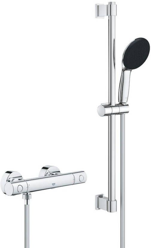 Grohe Precision Get QuickFix Doucheset thermostatische douchekraan met glijstangset 60cm ronde handdouche 1 straalsoort gladde doucheslang chroom 34856000