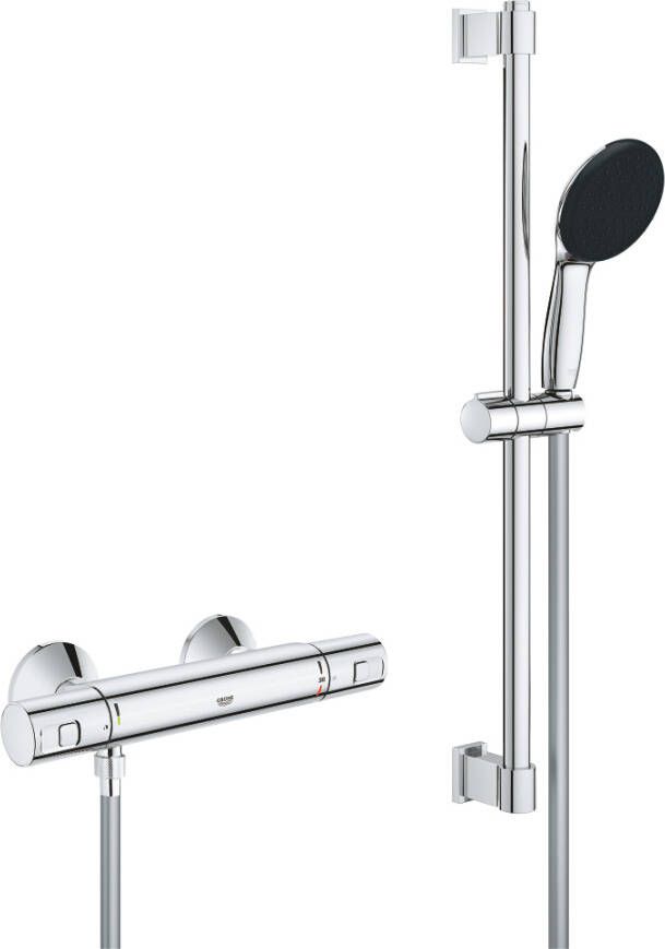 Grohe Precision Start Doucheset thermostatische douchekraan met glijstangset 60cm ronde handdouche 1 straalsoort gladde doucheslang chroom 34597001