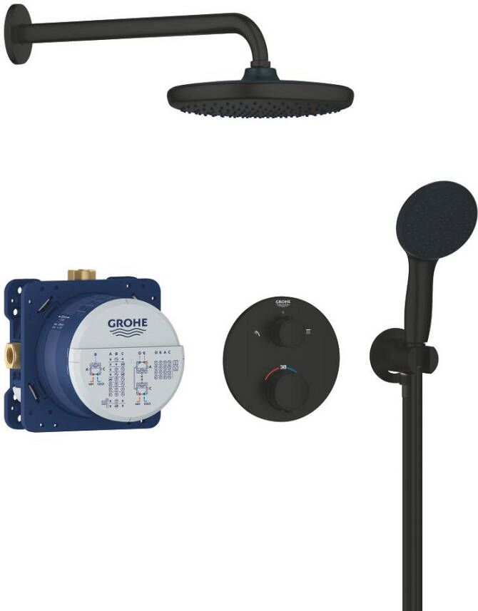 Grohe Precision showerset compleet met handdouche ø11cm 2 straalsoorten en hoofddouche ø25cm mat zwart 348832430