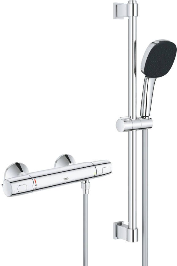 Grohe Precision Trend Doucheset thermostatische douchekraan met glijstangset 60cm vierkante handdouche 1 straalsoort gladde doucheslang chroom 34237003