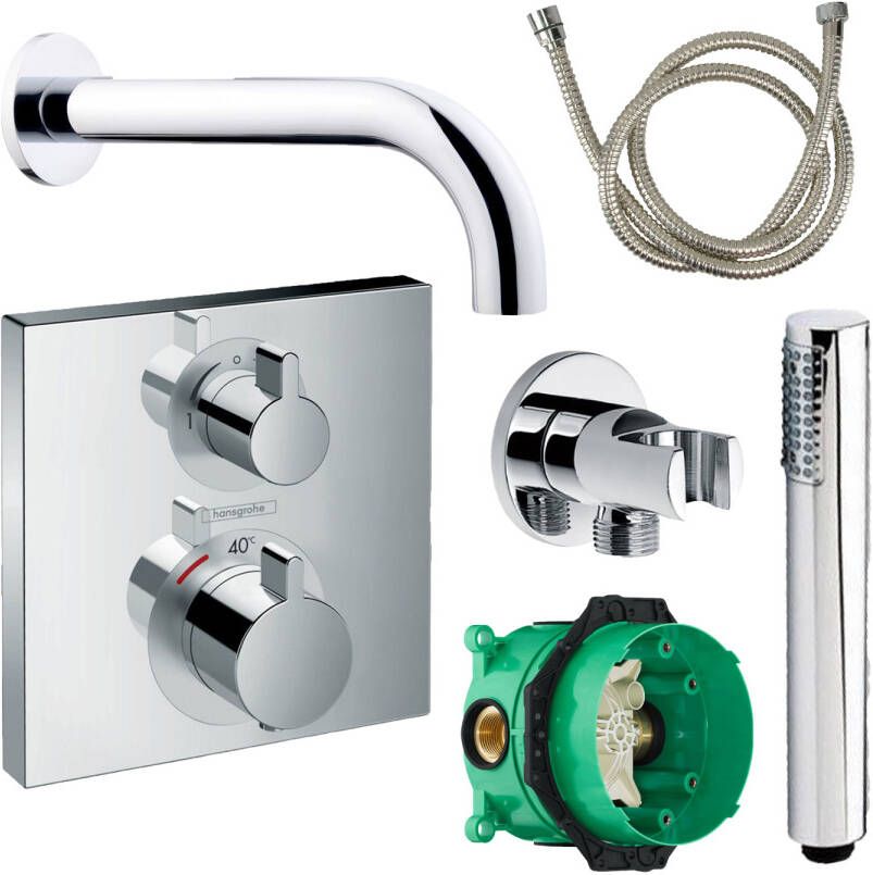 Hansgrohe Badkraanset Ecostat Vierkant met Handdouche Chroom